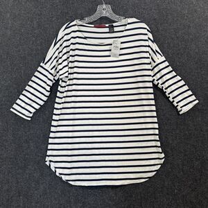 BKE Red Shirt Women's Medium White Navy Striped 3/4 Sleeve Drop Shoulder Casual